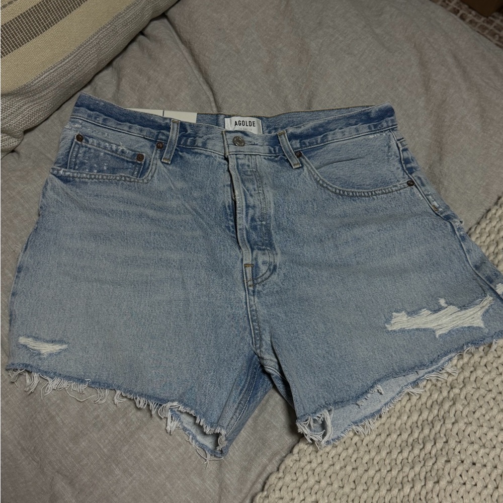 Agolde Riley High Rise Light Blue Jean Shorta